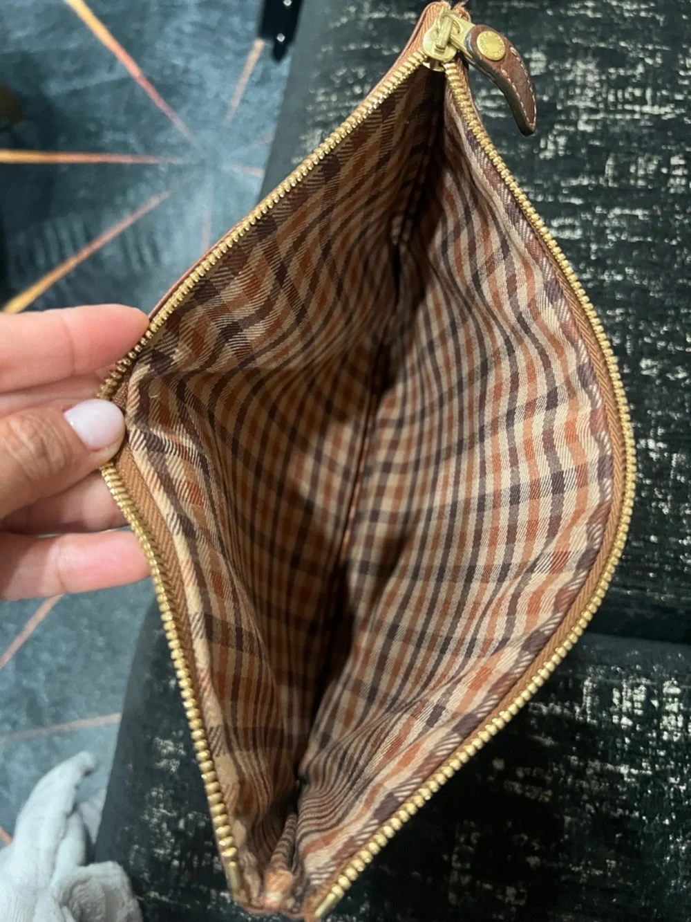 Ghurka Chestnut Pebbled Leather Pouch with Gold Zipper - Picture 9 of 9